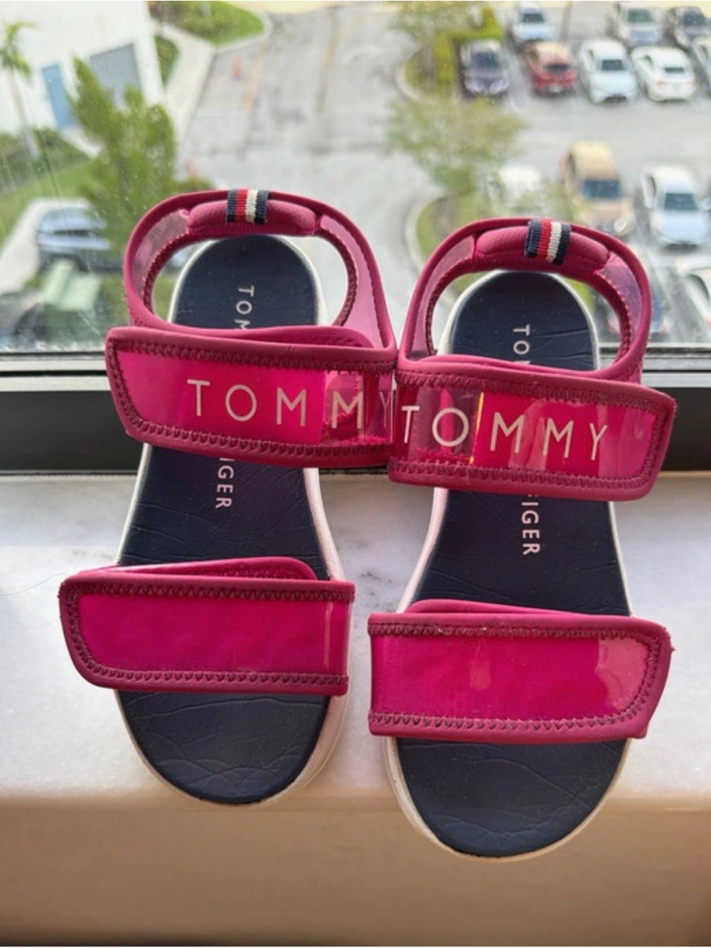 Tommy Hilfiger Kids Bright Pink Velcro Strap Sandals